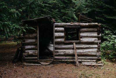 abandoned log cabin