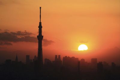 sunset in city
