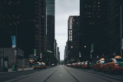 taxis lined up on city street