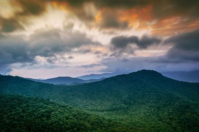 rolling hills at sunset