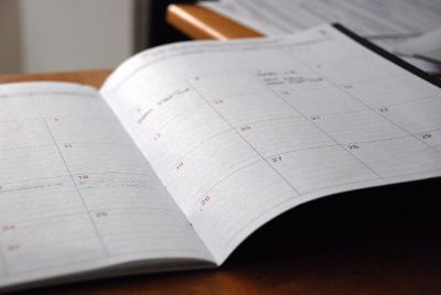 open appointment book on table