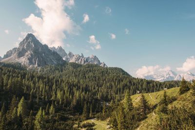 mountain peaks against blue sky