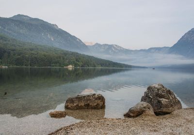 pond below montains