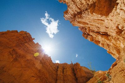 beige cliffs against blue skies