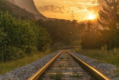 rail at sunset