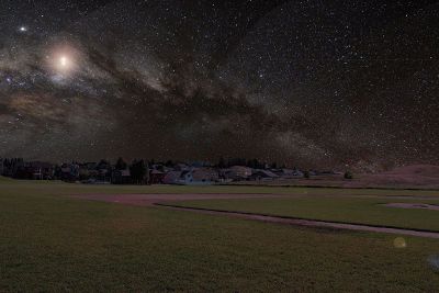 star filled sky over small town