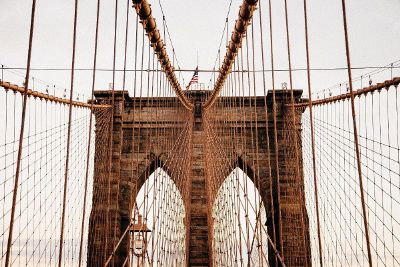 middle of bridge with flag on top