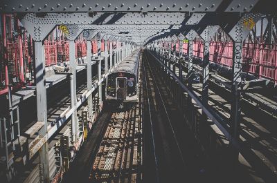 subway train on a bridge