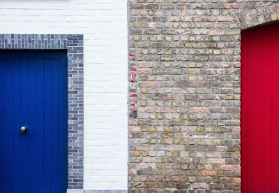 red and blue doors