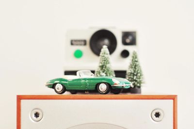 toy car in front of camera