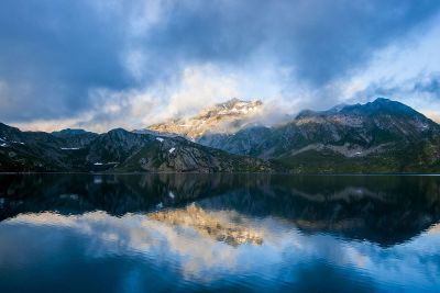 mountain behind still water