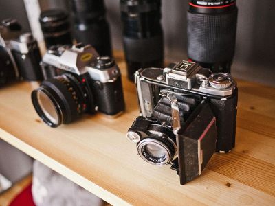 display of cameras