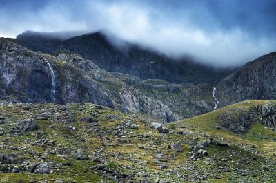 rock and grass terrain on a mountain