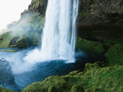 water falls on a mountain