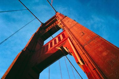 photo looking up a bridge