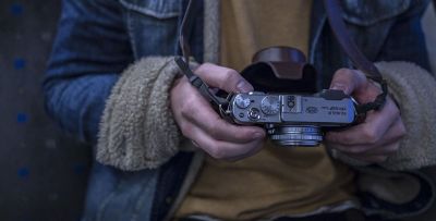 person looking down at camera