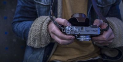 person looking down at camera