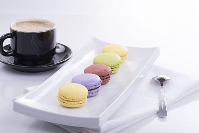 espresso and macaroons on plate
