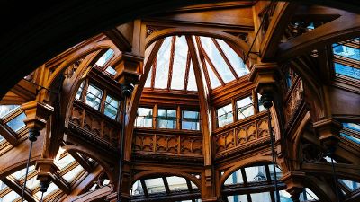 stained wooden arch dome