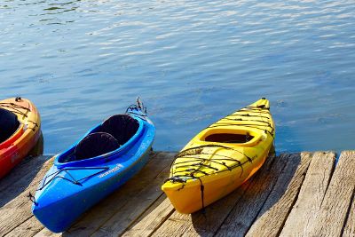 kayaks on a dock