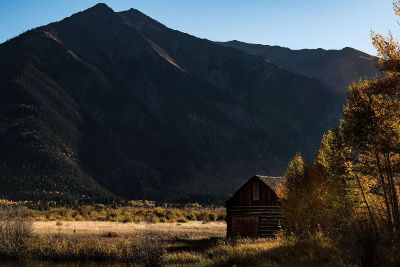 cabin in front of mountain