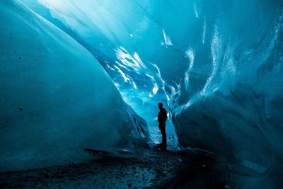 man in a glacier