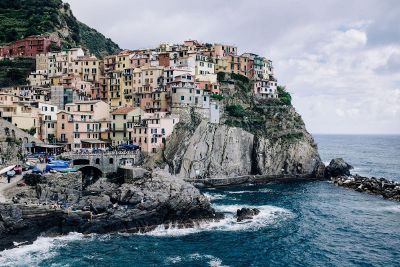 town on ocean side cliff