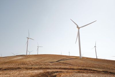wind turbines on an open field