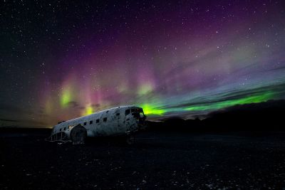 plane wreck at night