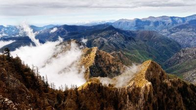 mountains with smoke