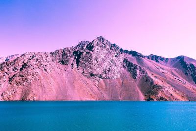 mountain above blue lake