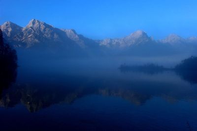fog on a mountain lake