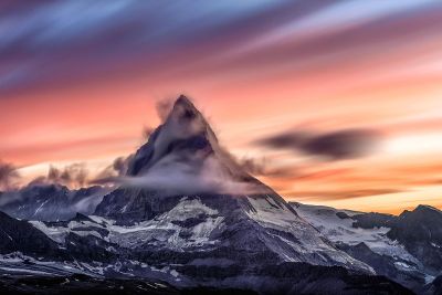 mountain sunset painting