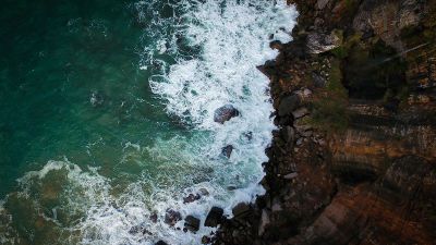 water crashing into rocks