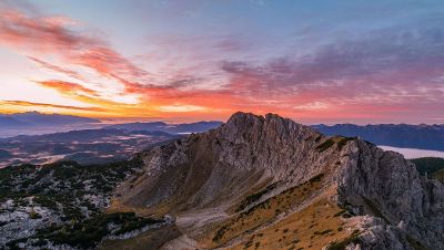 mountain range during sunset