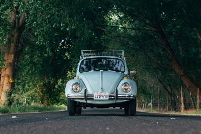 nostalgic volkswagen on a nature ride