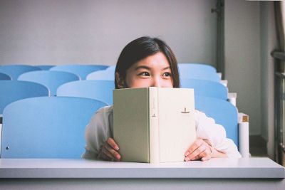 student looking outside