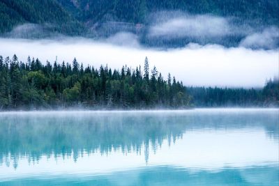 lake with trees and clouds