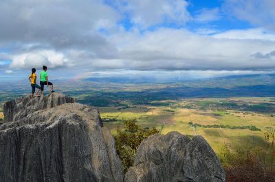 two women on mountain peak