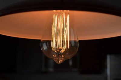 filament light bulb in overhead lamp