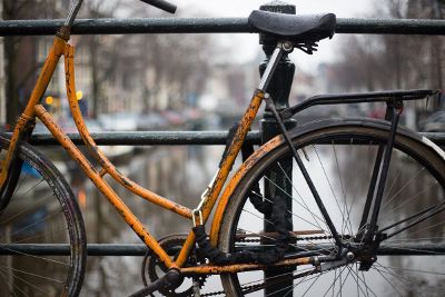 bike chained to bridge