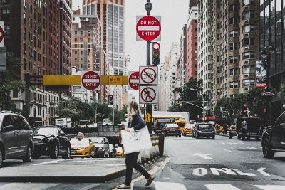 woman crossing the street