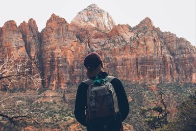 person looking at mountain