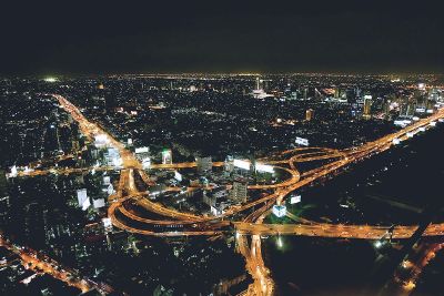highway interchange at night