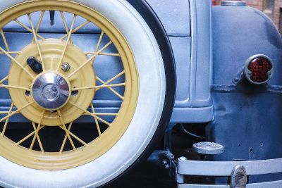 back of light blue vintage car