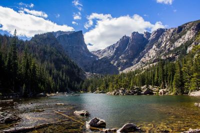 lake with mountains in background