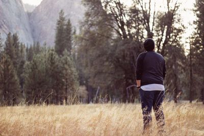 person standing in field