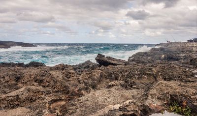 fishing on a rocky shore