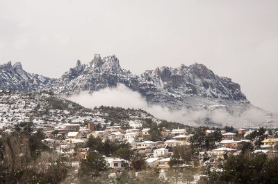 mountains overlooking village