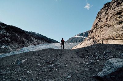 man on a snowy cliff